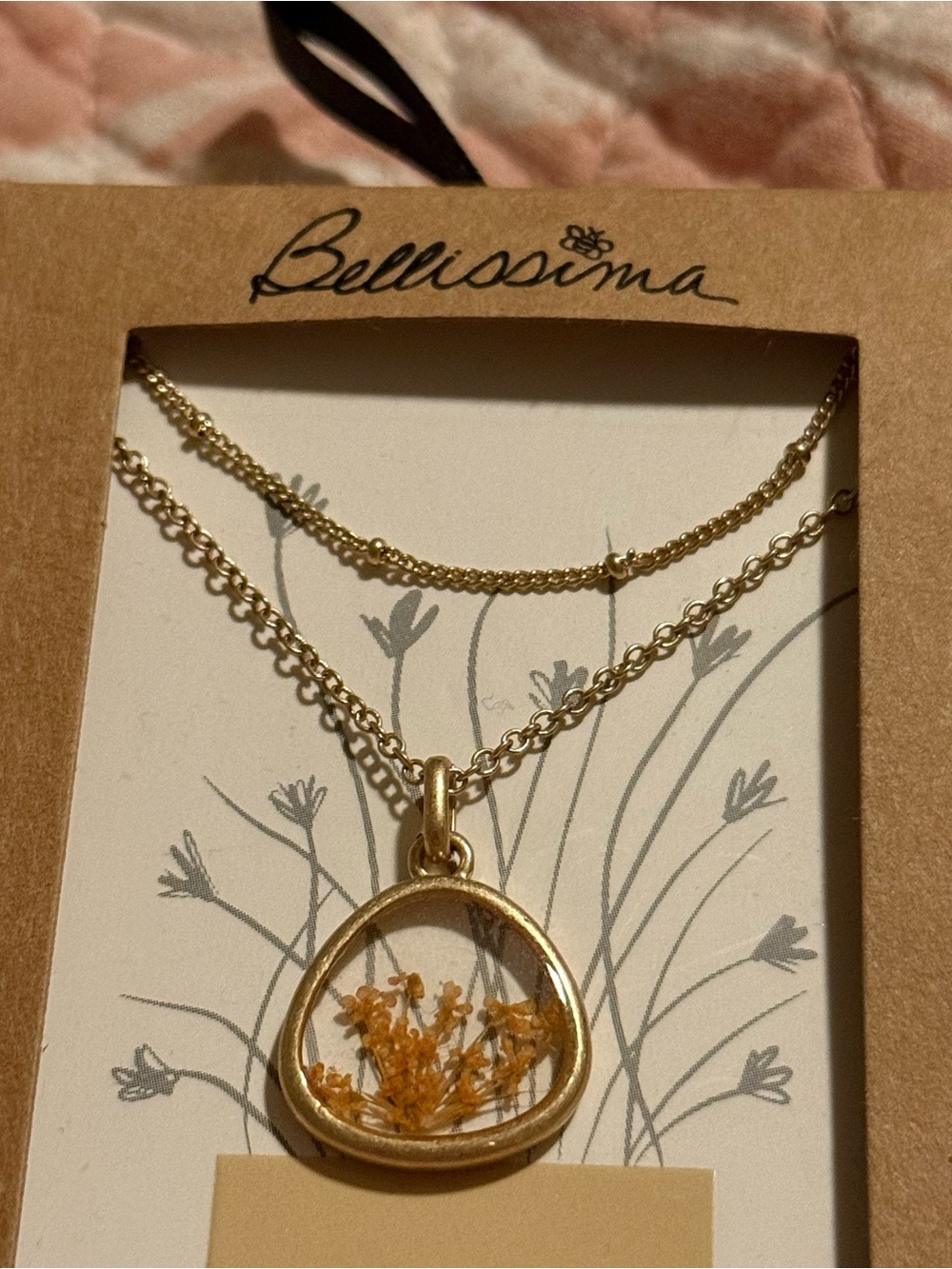 Bellissima 14k Gold Dipped Queen Anne’s Lace Inlay Double-Layer Necklace
